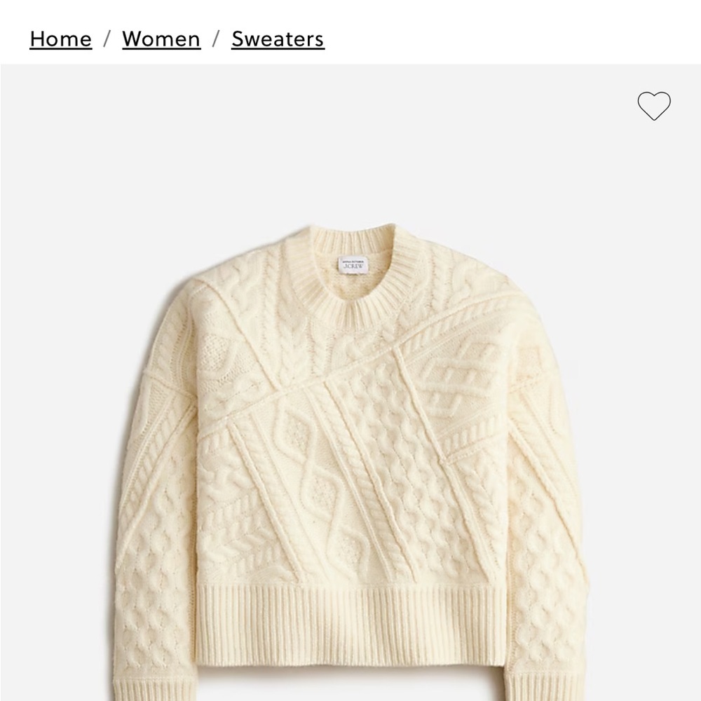 NWOT Anna October X J. Crew Women's Ivory Patchwork Cable Knit Sweater 100% Wool